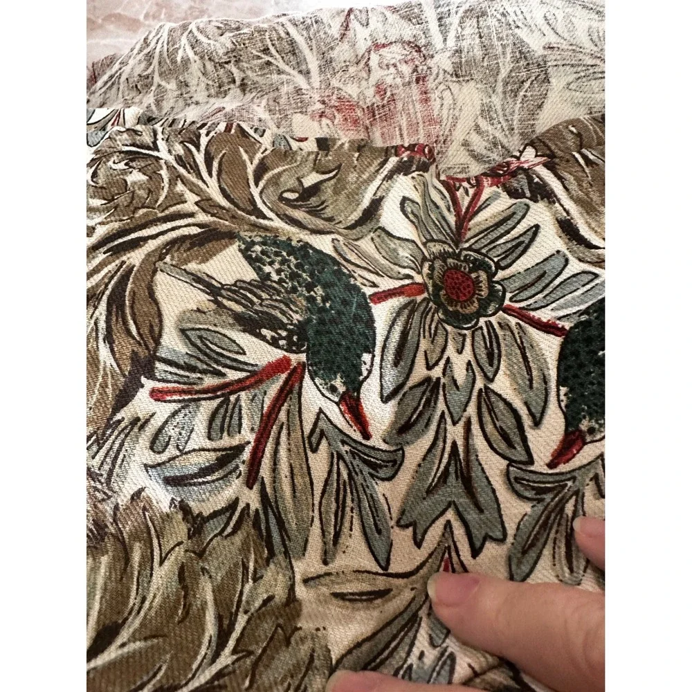 Southern Living at Dillards 100% Linen Tablecloth Bird Floral Print 60x120 Rect